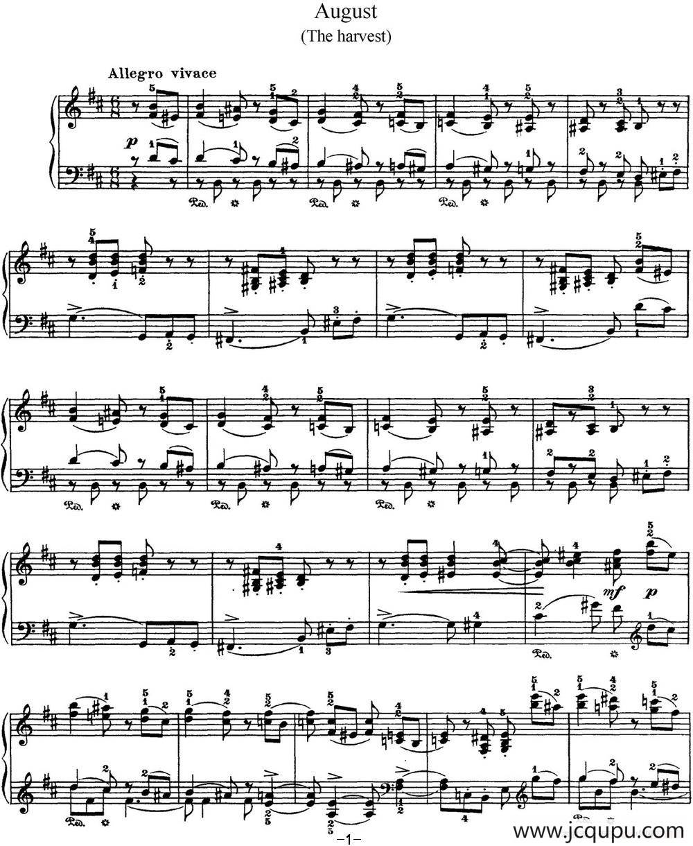 柴可夫斯基 四季 8月 收获 b小调 Harvest B minor简谱