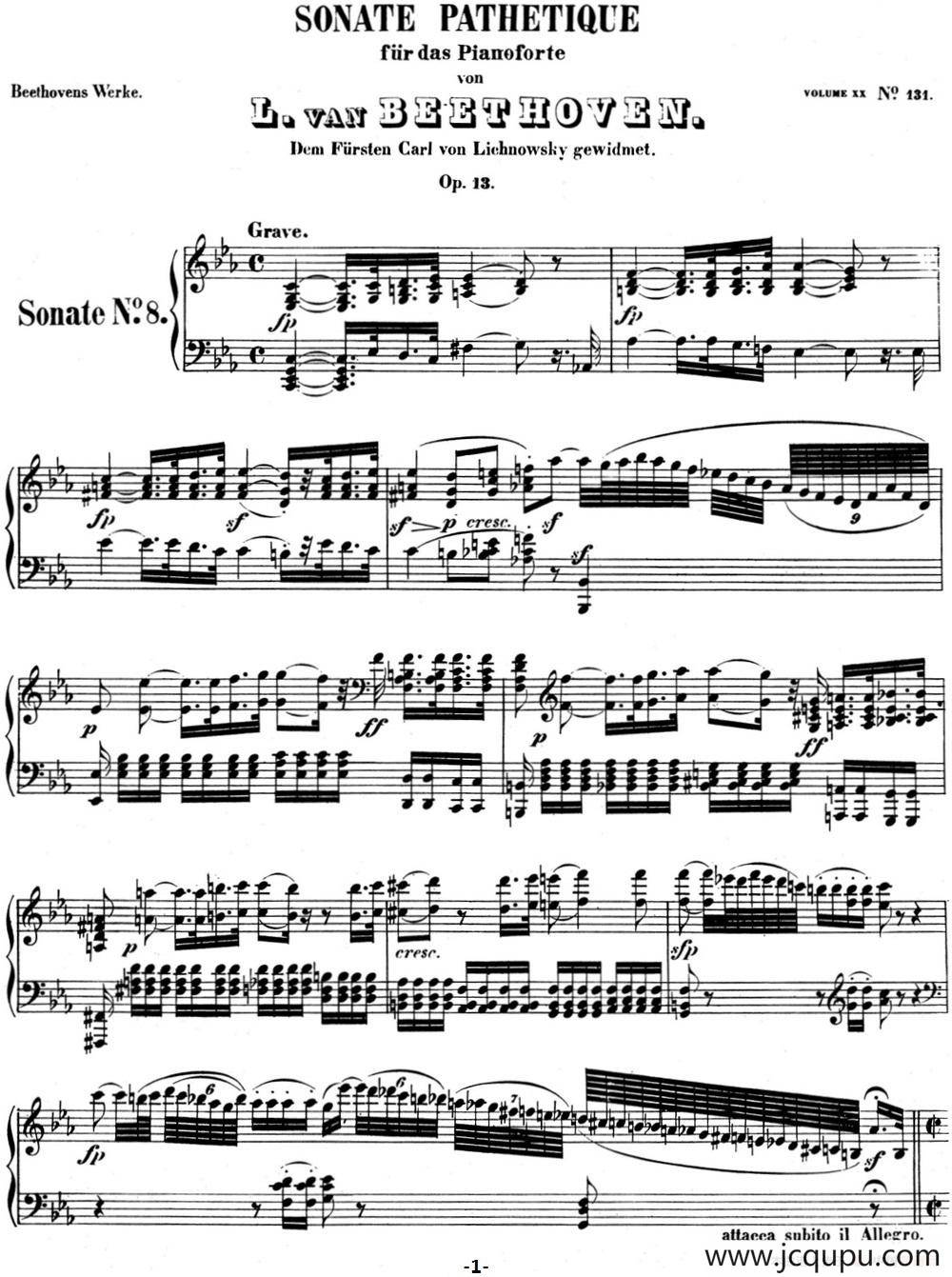 贝多芬钢琴奏鸣曲08 悲怆 C小调 Op.13 C minor简谱