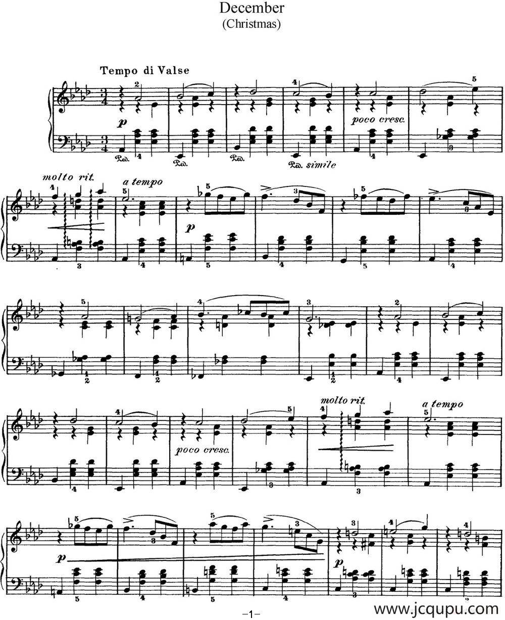 柴可夫斯基 四季 12月 圣诞节 降A大调 Christmas A flat major简谱