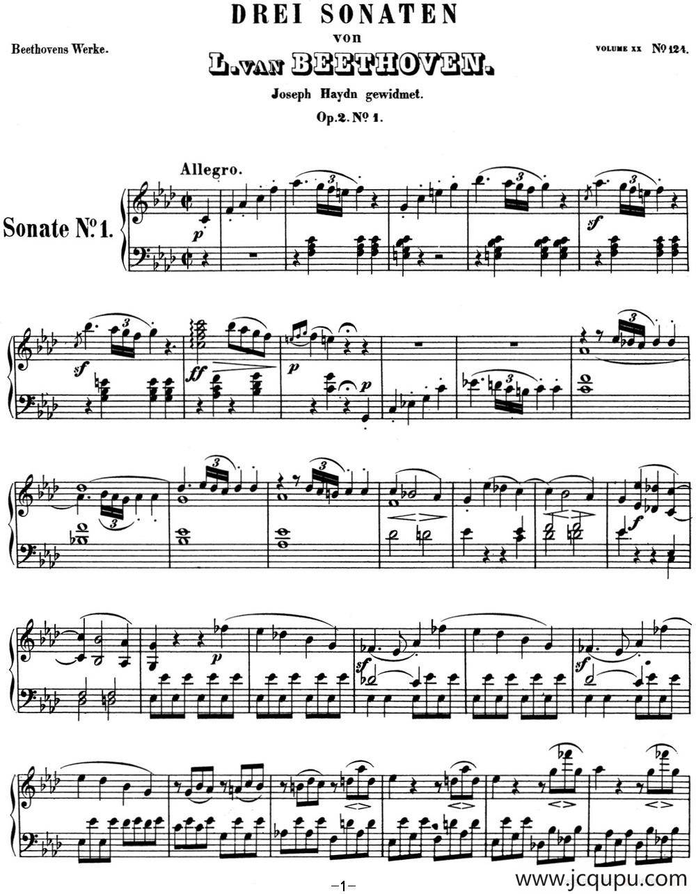 贝多芬钢琴奏鸣曲01 f小调 Op.2 No.1 F minor简谱