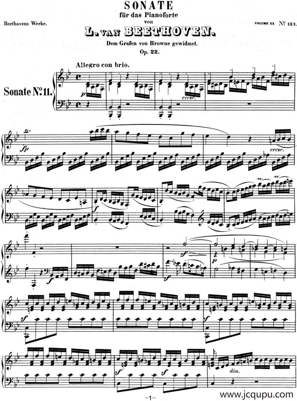 贝多芬钢琴奏鸣曲11 降B大调 Op.22 B-flat major简谱
