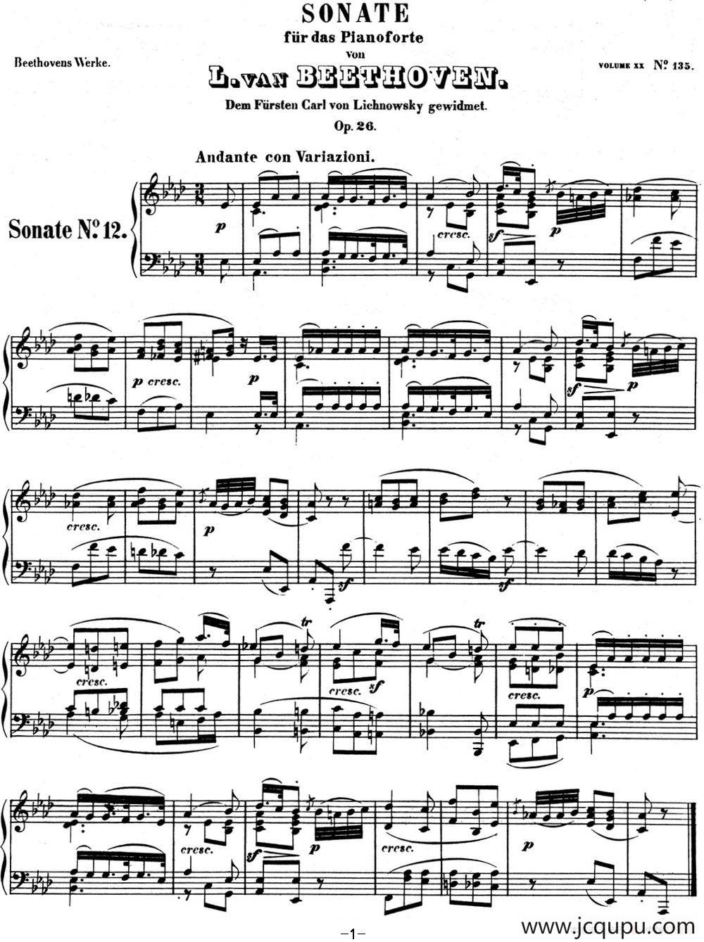 贝多芬钢琴奏鸣曲12 葬礼进行曲 降A大调 Op.26 A-flat major简谱