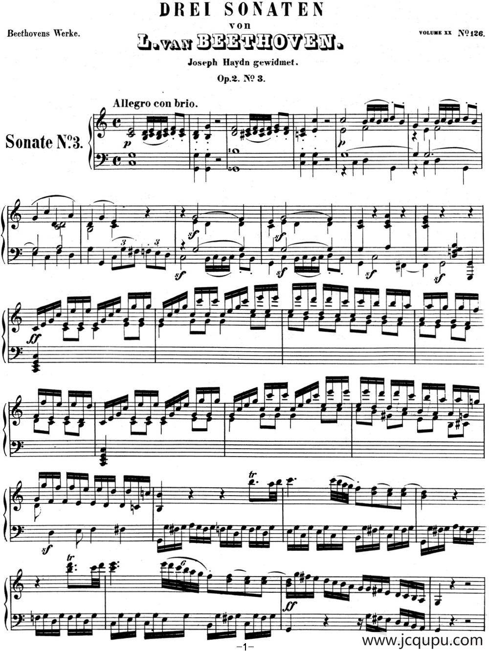 贝多芬钢琴奏鸣曲03 C大调 Op.2 No.3 C major简谱