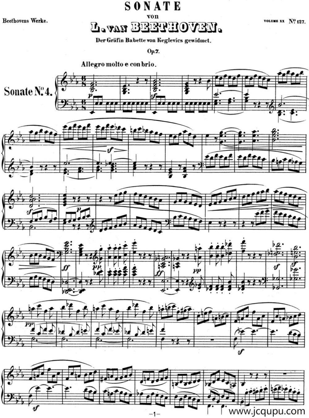 贝多芬钢琴奏鸣曲04 大调奏鸣曲 降E大调 Op.7 E-flat major简谱