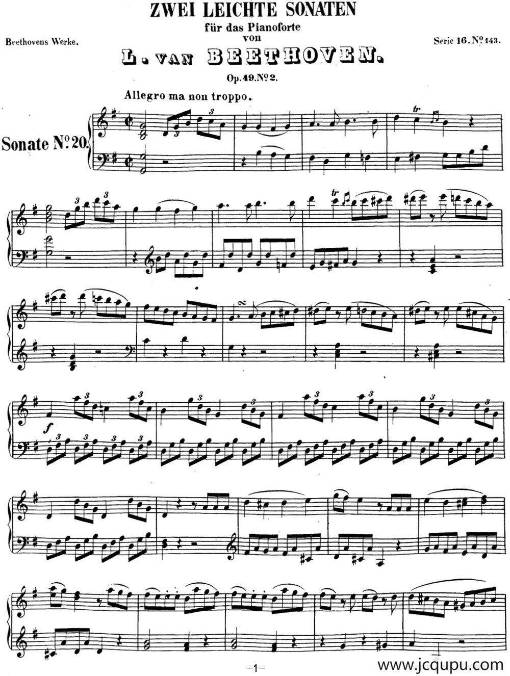 贝多芬钢琴奏鸣曲20 G大调 Op.49 No.2 G major简谱