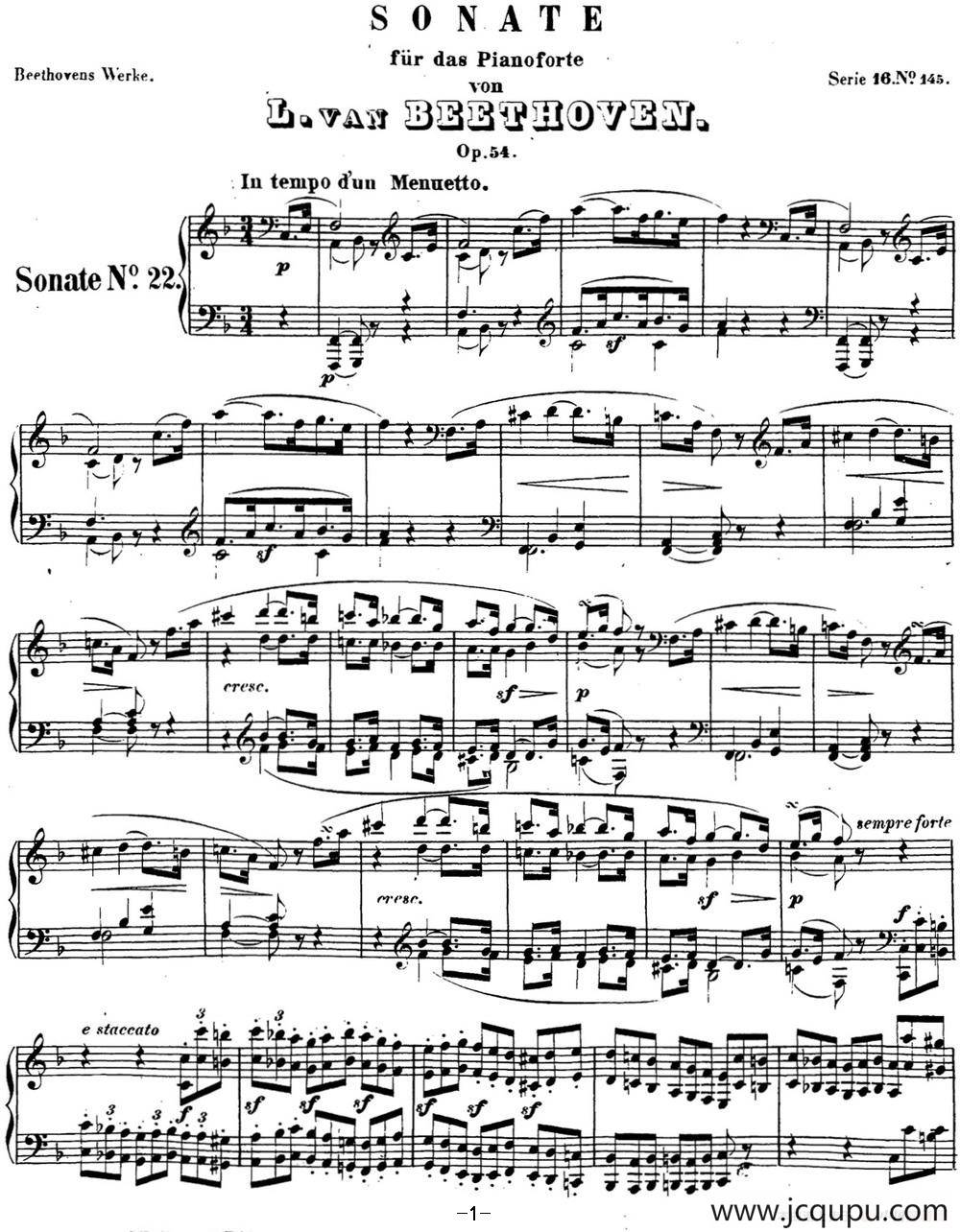 贝多芬钢琴奏鸣曲22 F大调 Op.54 F major简谱