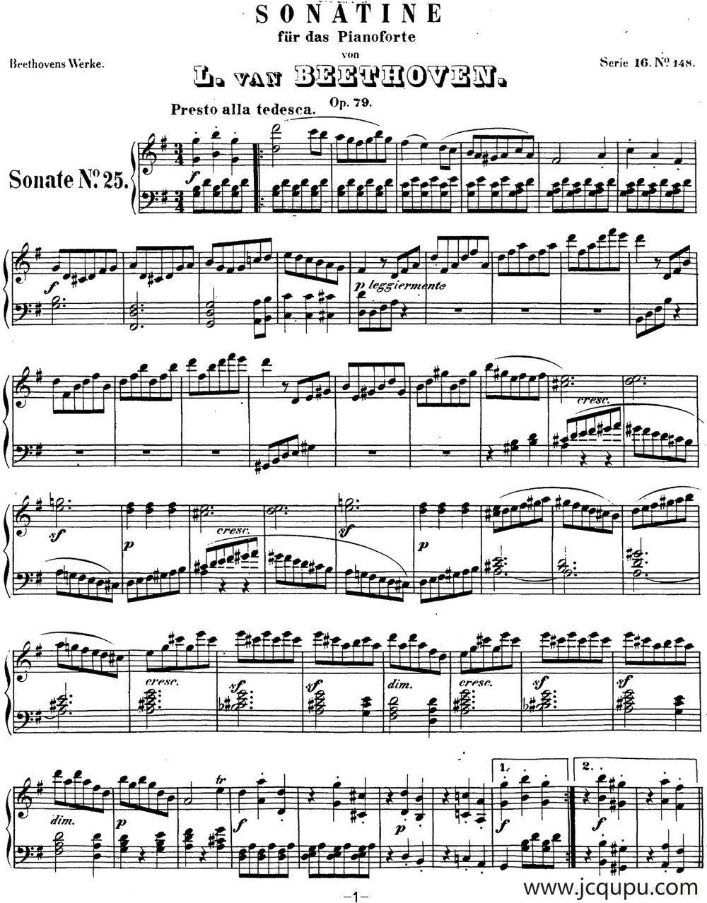 贝多芬钢琴奏鸣曲25 杜鹃 G大调 Op.79 G major简谱
