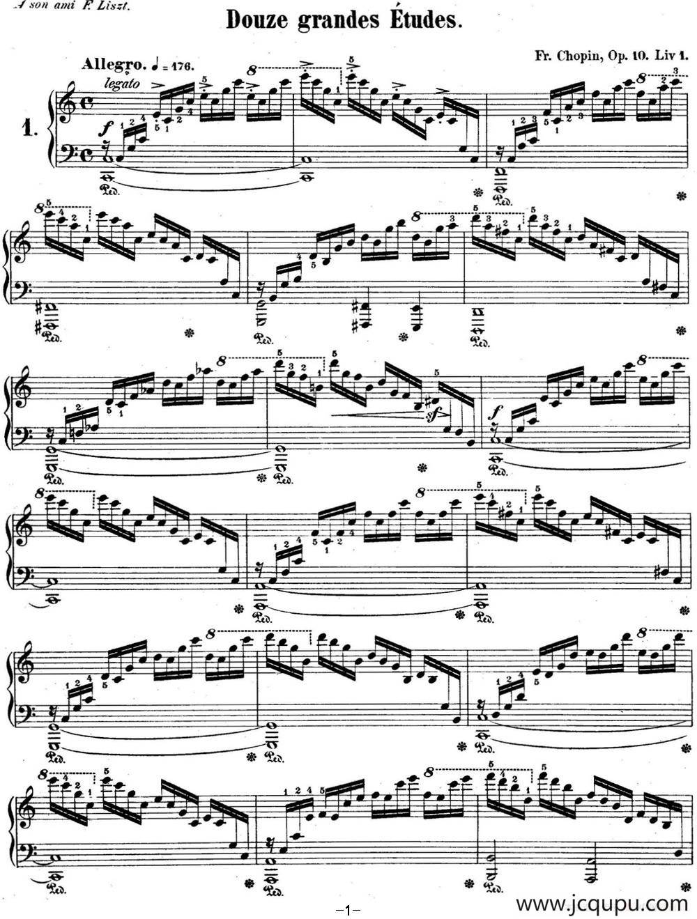 肖邦练习曲1 Op.10 No.1 C大调 C major简谱