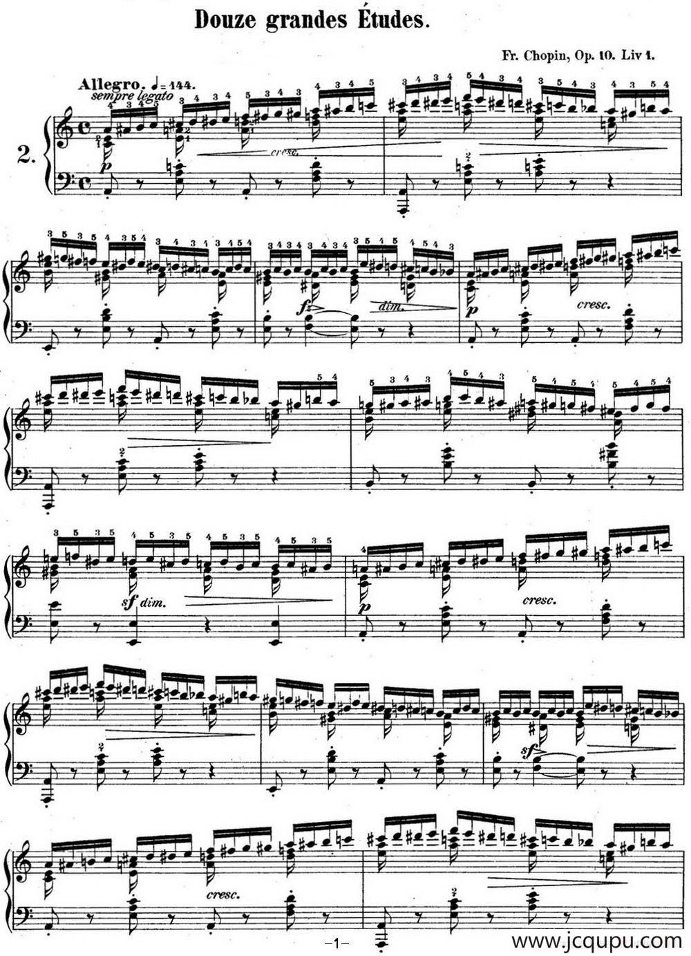 肖邦练习曲2 Op.10 No.2 a小调 A minor简谱