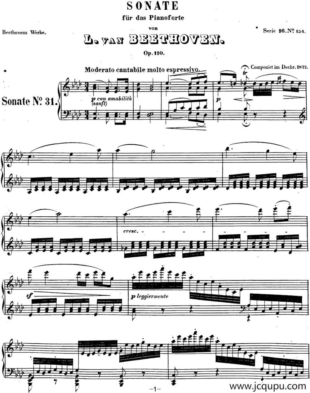 贝多芬钢琴奏鸣曲31 降A大调 Op.110 A-flat major简谱
