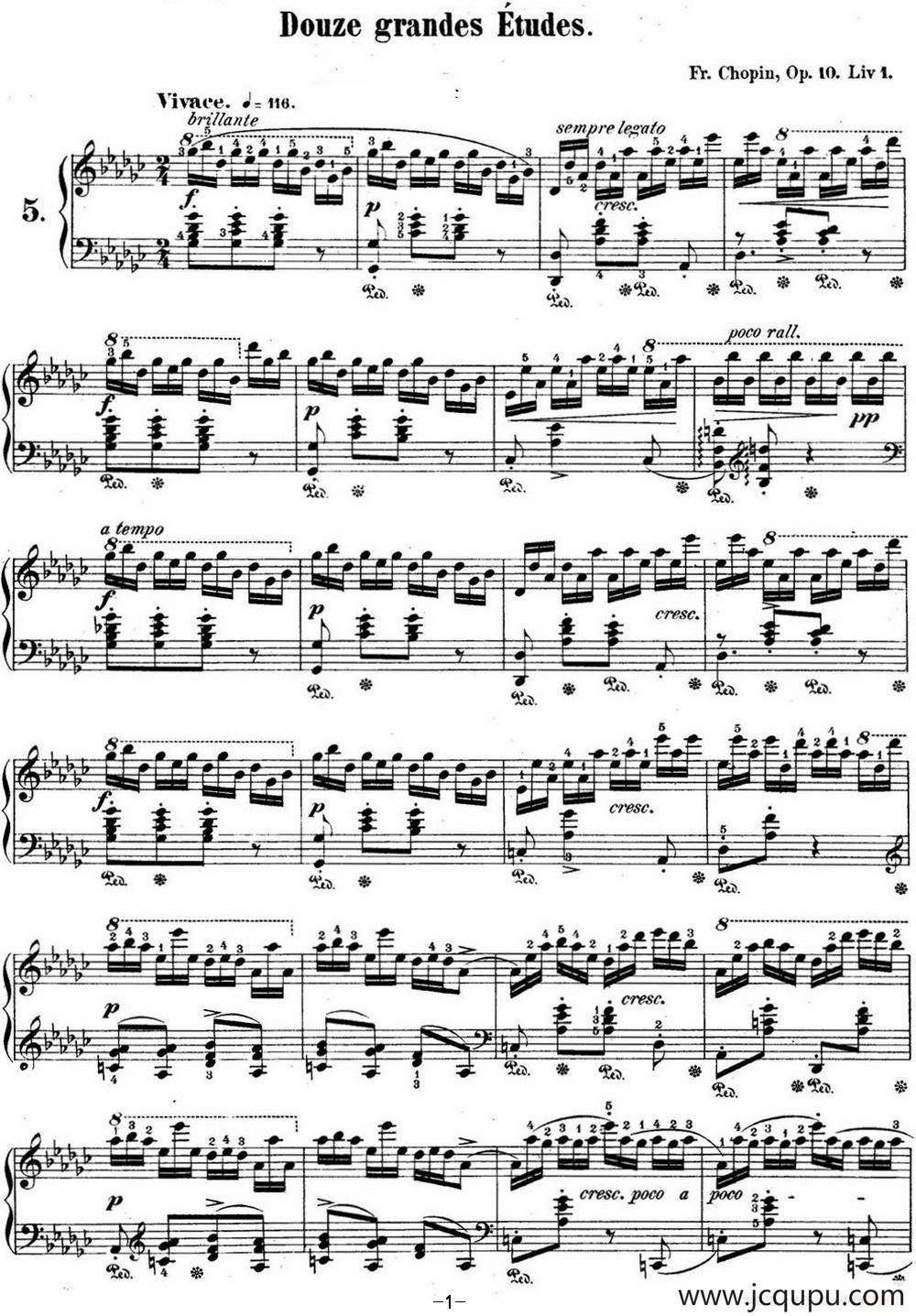 肖邦练习曲5 Op.10 No.5 黑键 降G大调 Gb major Black Key简谱