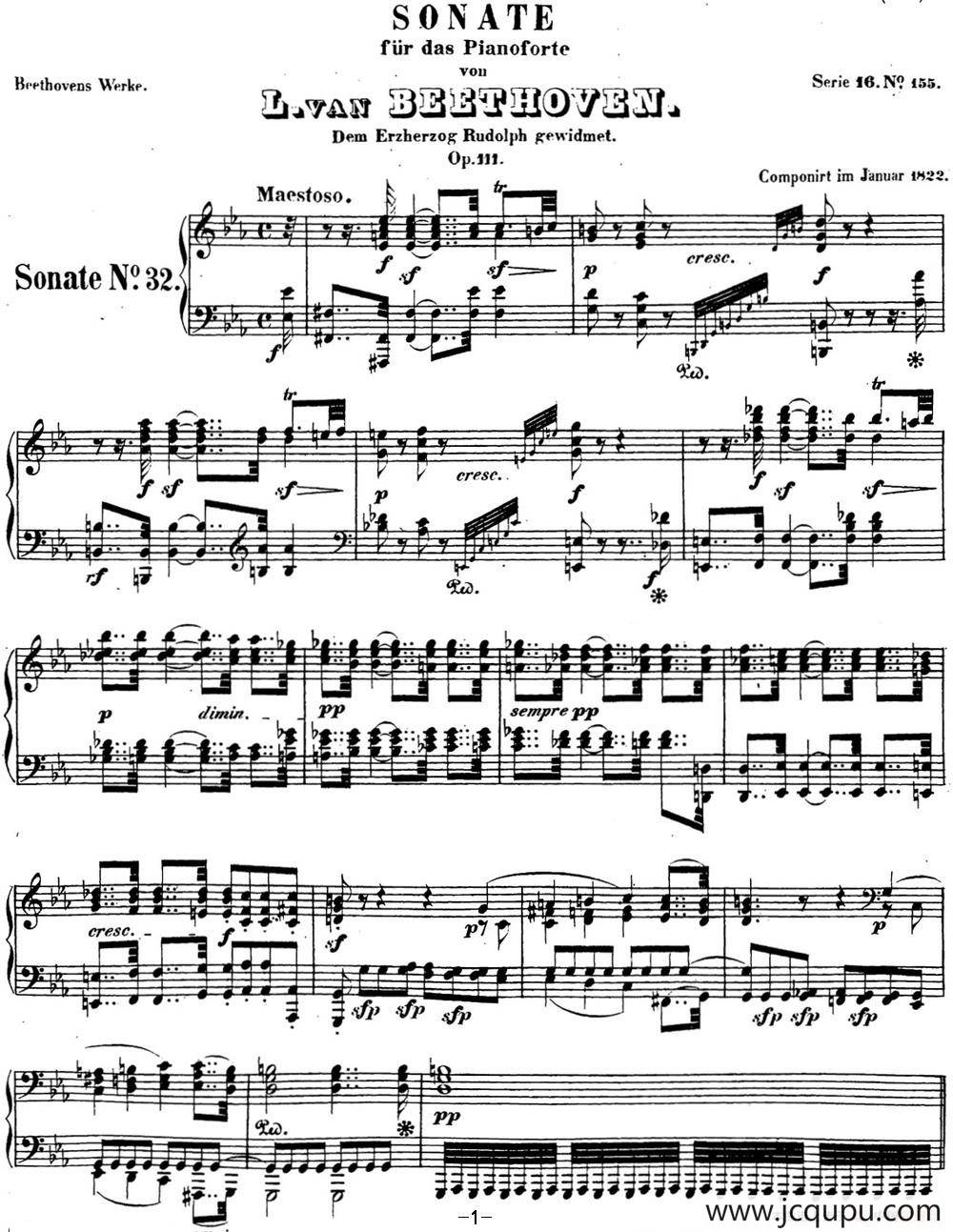 贝多芬钢琴奏鸣曲32 c小调 Op.111 C minor简谱