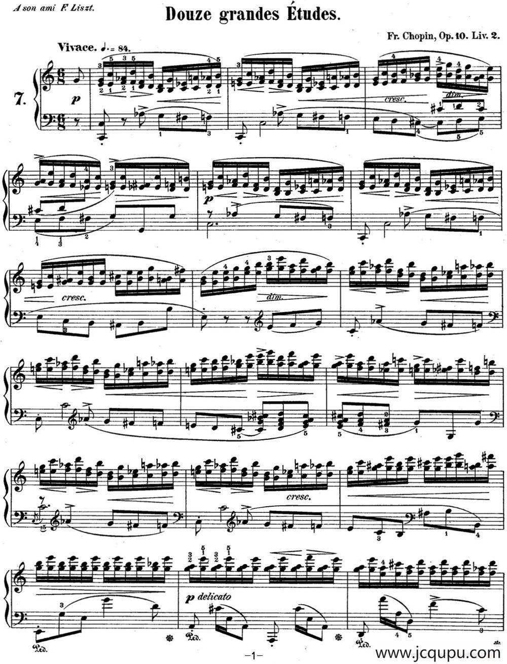 肖邦练习曲7 Op.10 No.7 C大调 C major简谱