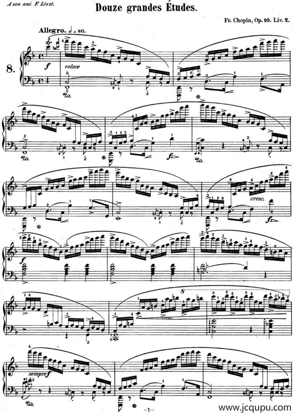 肖邦练习曲8 Op.10 No.8 F大调 F major简谱
