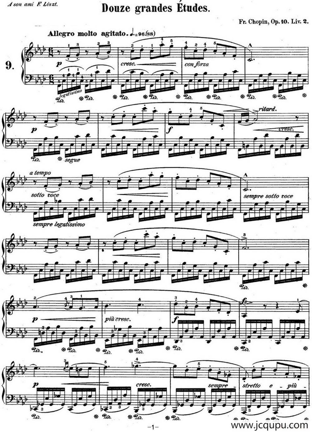 肖邦练习曲9 Op.10 No.9 f小调 F minor简谱