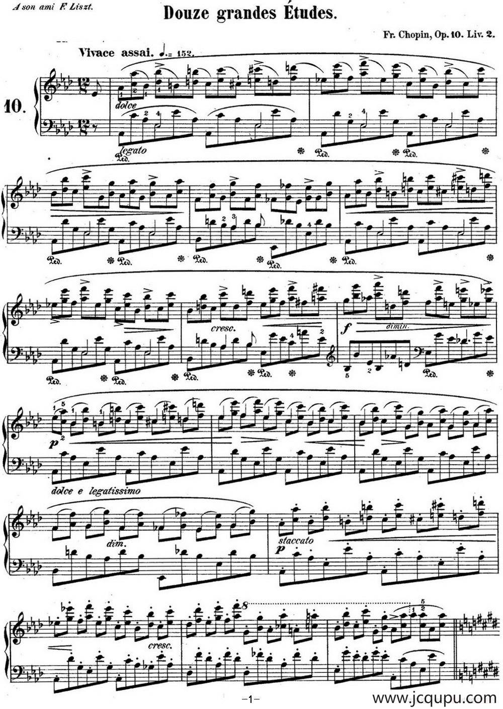 肖邦练习曲10 Op.10 No.10 降A大调 Ab major简谱