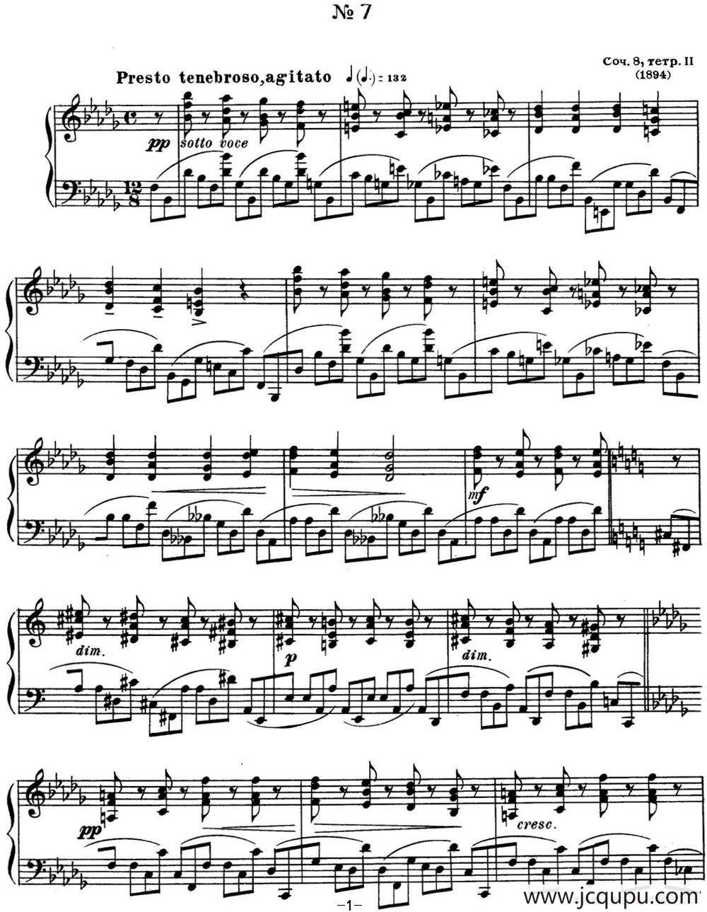 斯克里亚宾 钢琴练习曲 Op.8 No.7 Alexander Scriabin Etudes简谱