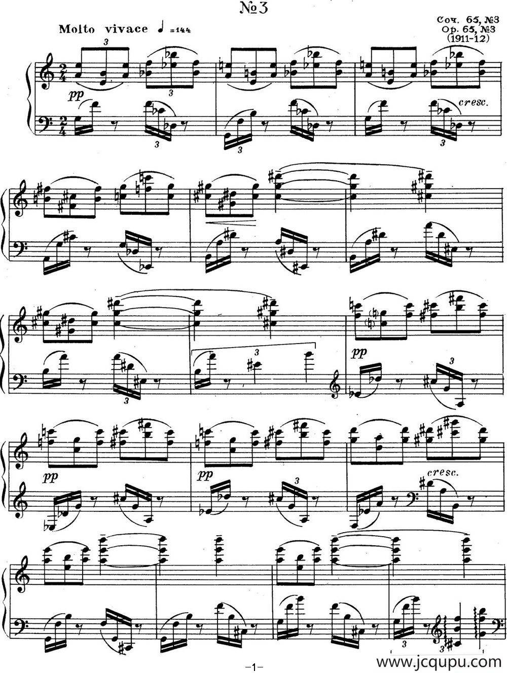 斯克里亚宾 钢琴练习曲 Op.65 No.3 简谱