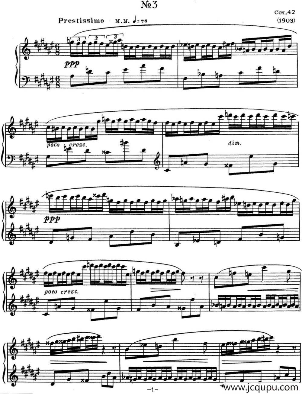 斯克里亚宾 钢琴练习曲 Op.42 No.3 Alexander Scriabin Etudes简谱