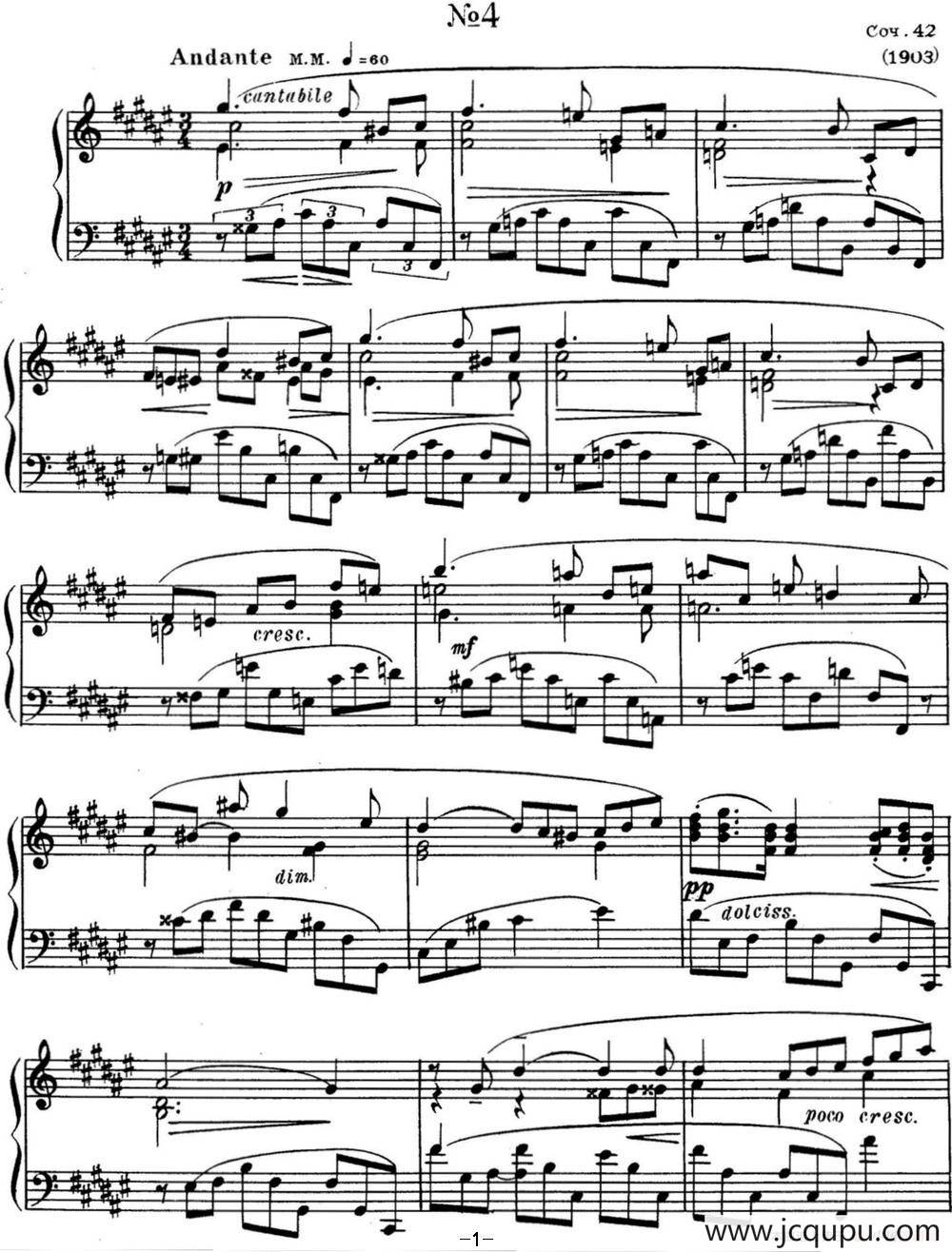 斯克里亚宾 钢琴练习曲 Op.42 No.4 Alexander Scriabin Etudes简谱