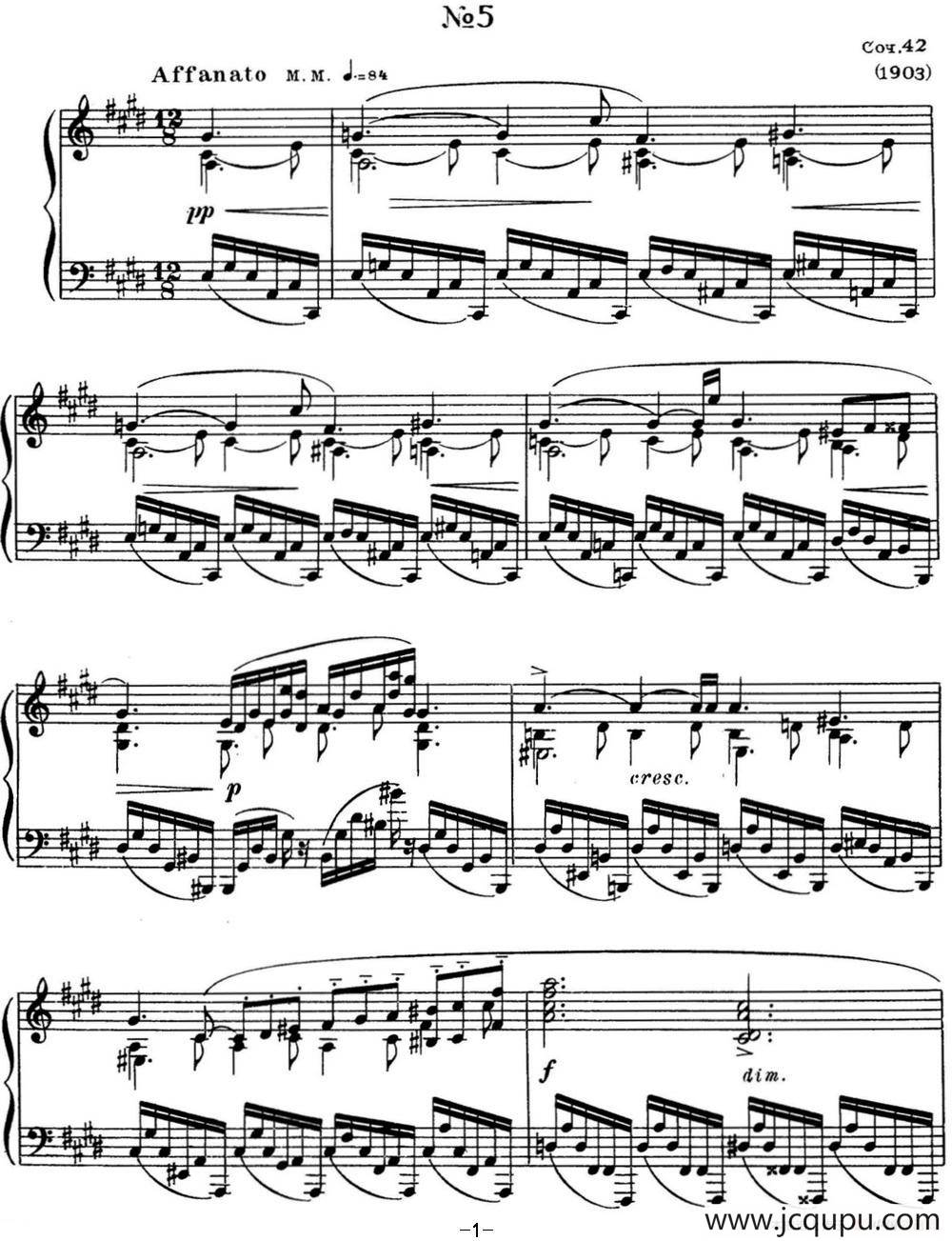 斯克里亚宾 钢琴练习曲 Op.42 No.5 Alexander Scriabin Etudes简谱
