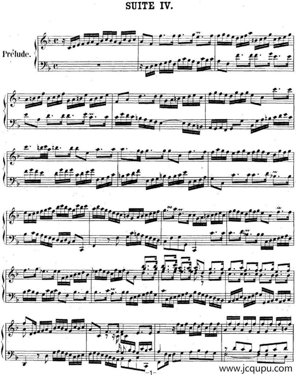 英国组曲No.4 巴赫 F大调 4th Suite BWV 809简谱