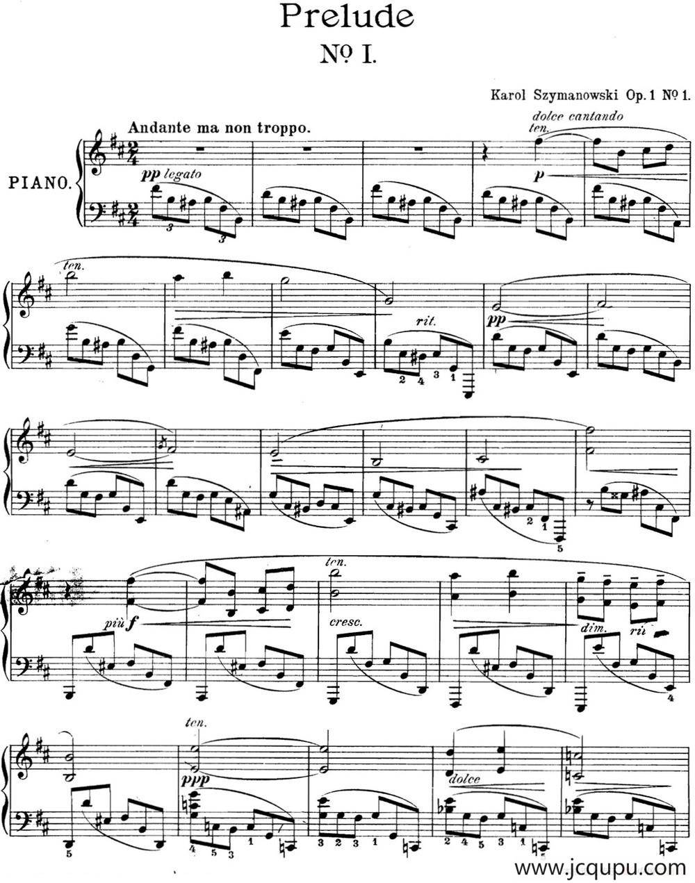 希曼诺夫斯基 9首钢琴前奏曲 Op.1 No.1简谱