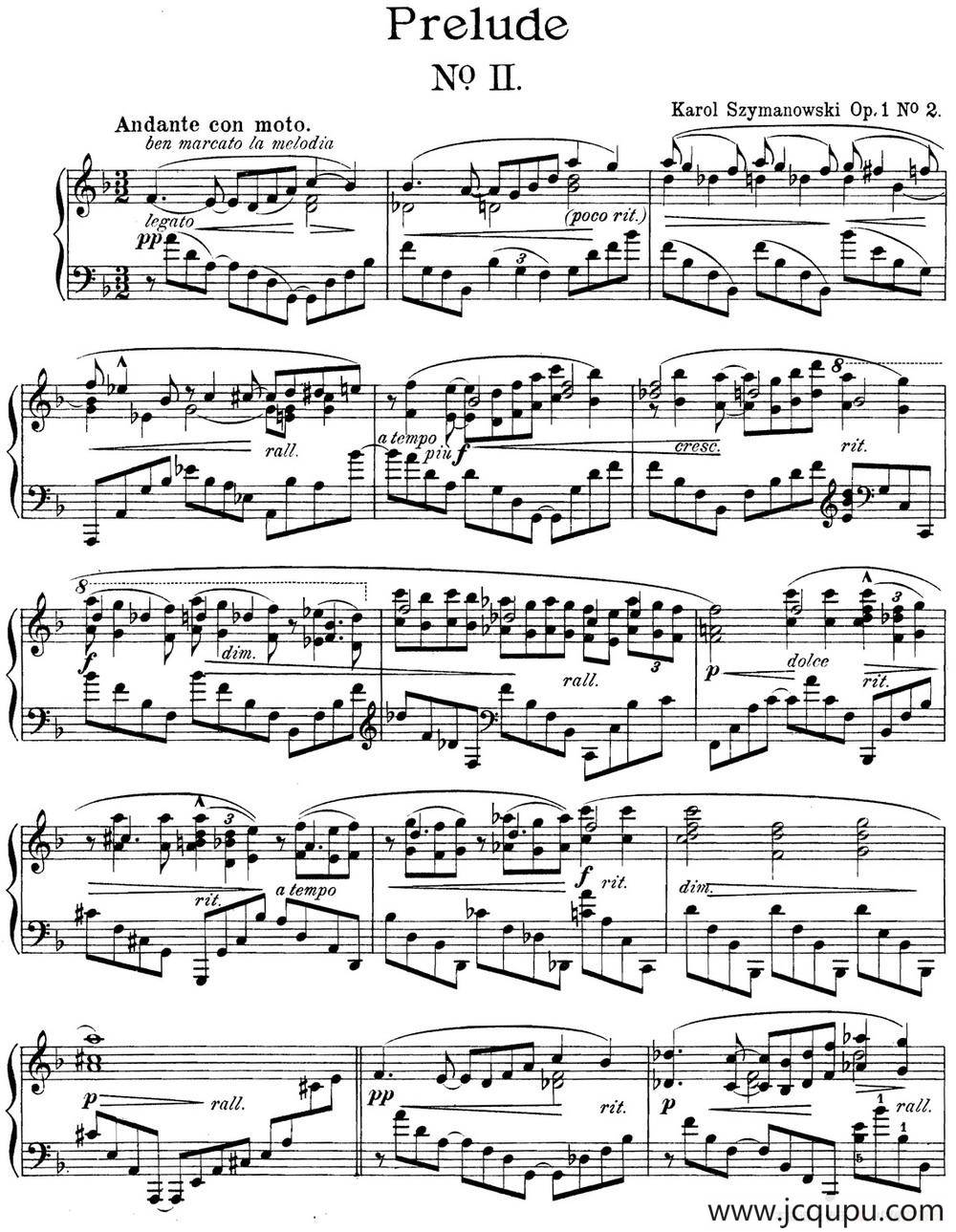 希曼诺夫斯基 9首钢琴前奏曲 Op.1 No.2简谱