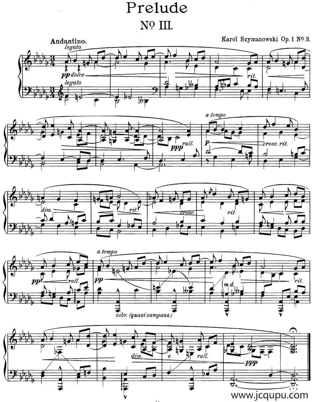 希曼诺夫斯基 9首钢琴前奏曲 Op.1 No.3简谱