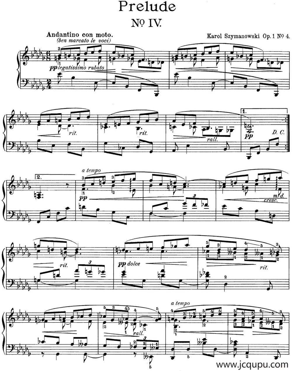 希曼诺夫斯基 9首钢琴前奏曲 Op.1 No.4简谱