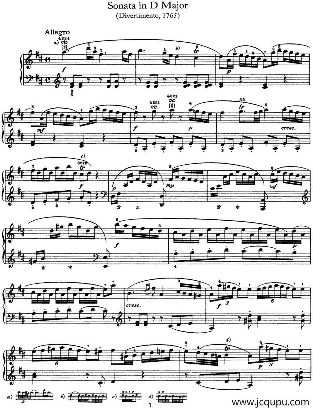 海顿 钢琴奏鸣曲 Hob XVI 4 Divertimento D major简谱