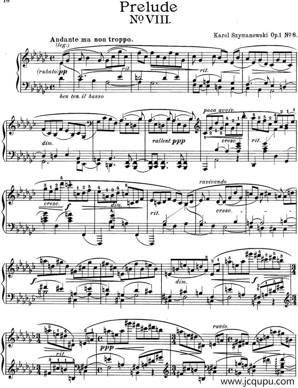 希曼诺夫斯基 9首钢琴前奏曲 Op.1 No.8简谱