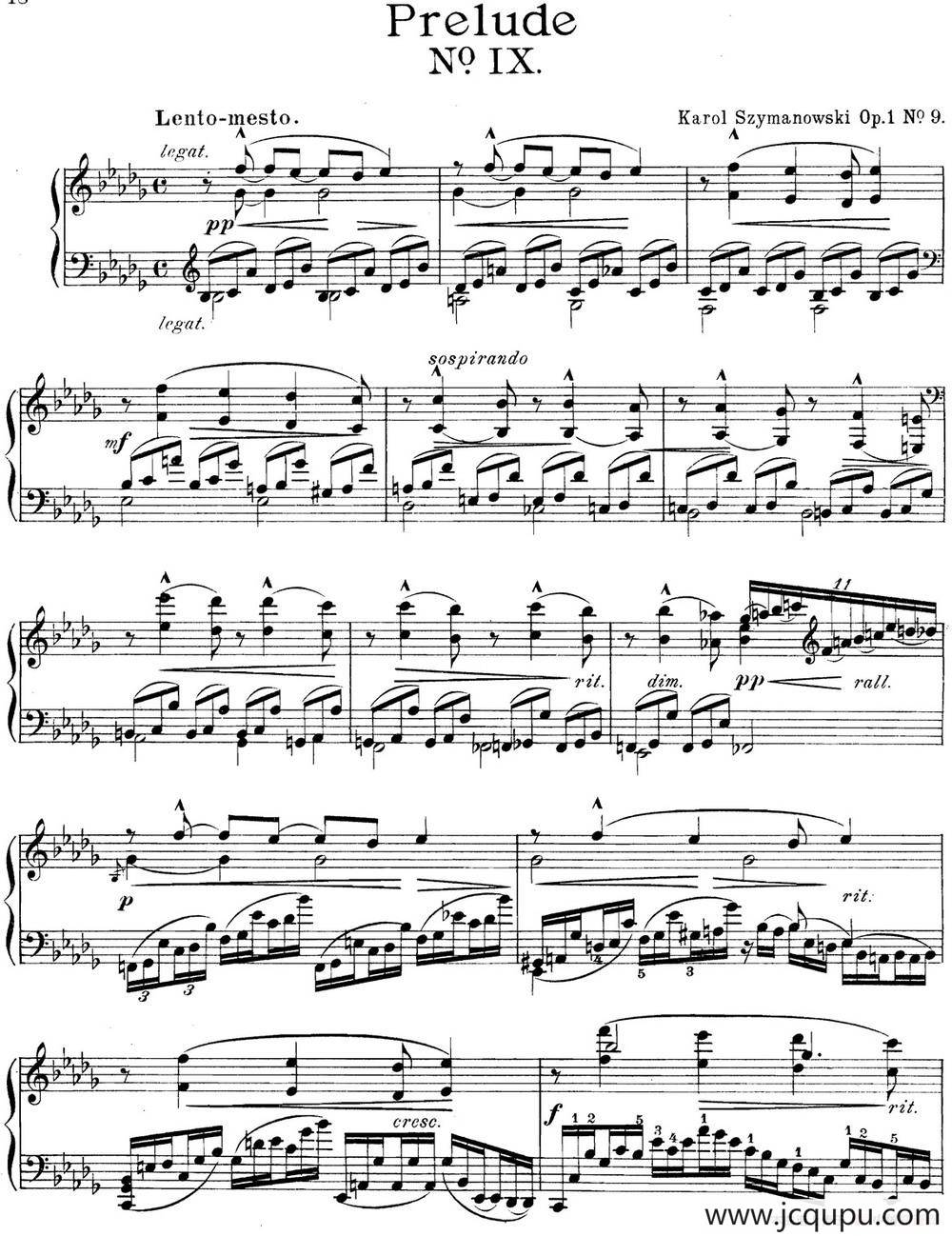 希曼诺夫斯基 9首钢琴前奏曲 Op.1 No.9简谱