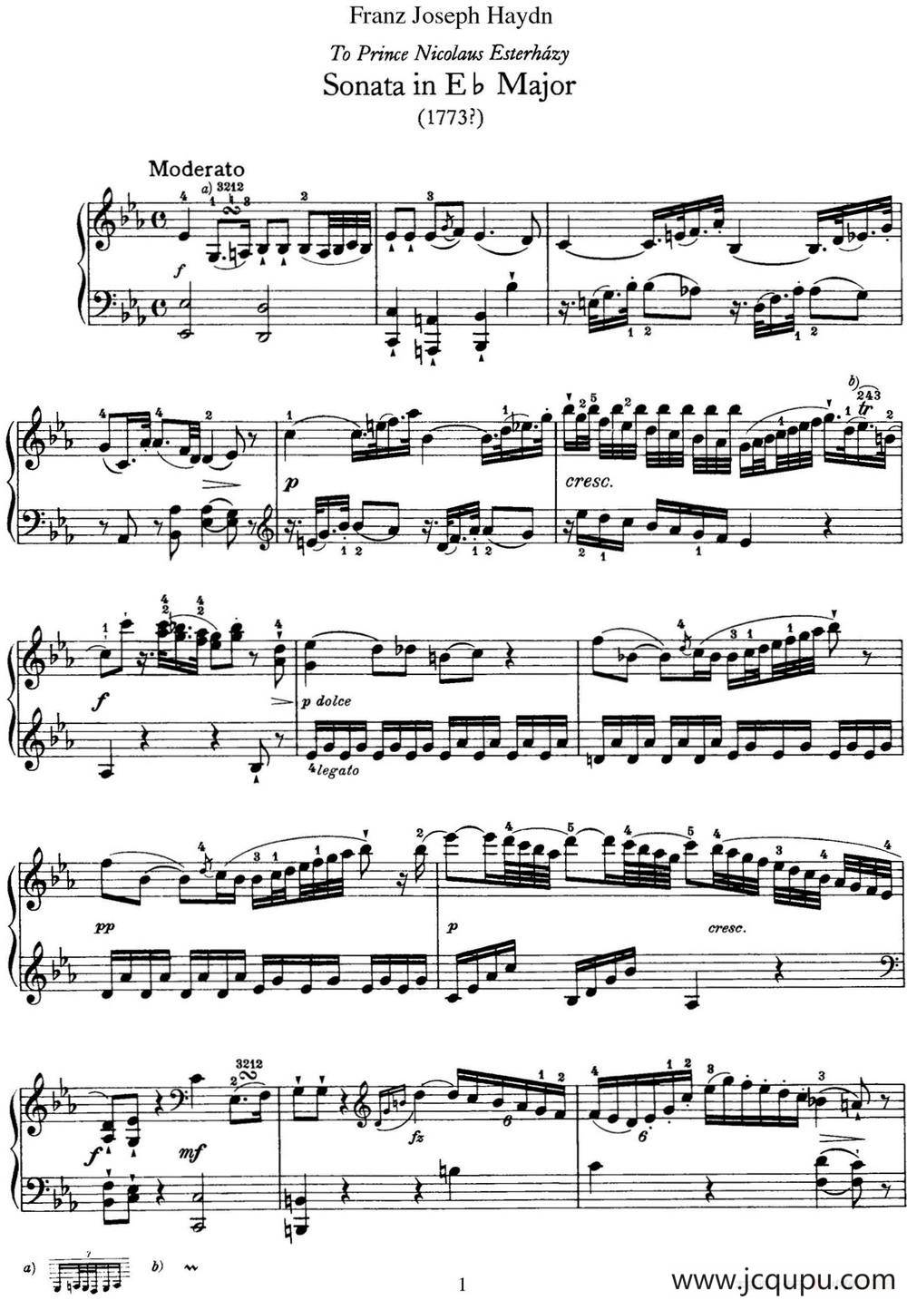 海顿 钢琴奏鸣曲 Hob XVI 25 in E-flat major简谱