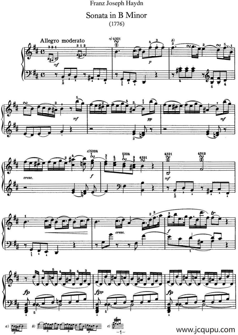 海顿 钢琴奏鸣曲 Hob XVI 32 in B minor简谱