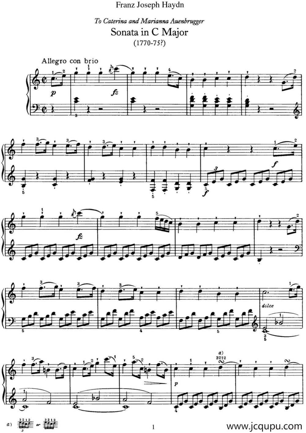 海顿 钢琴奏鸣曲 Hob XVI 35 in C major简谱