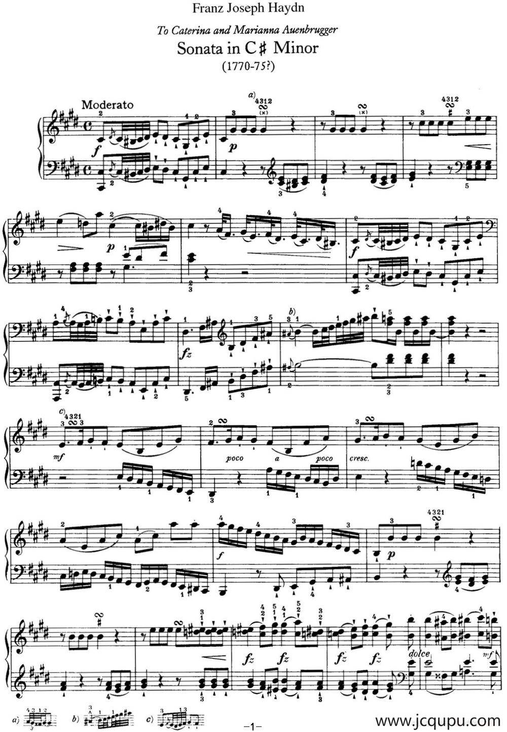 海顿 钢琴奏鸣曲 Hob XVI 36 in C-sharp minor简谱