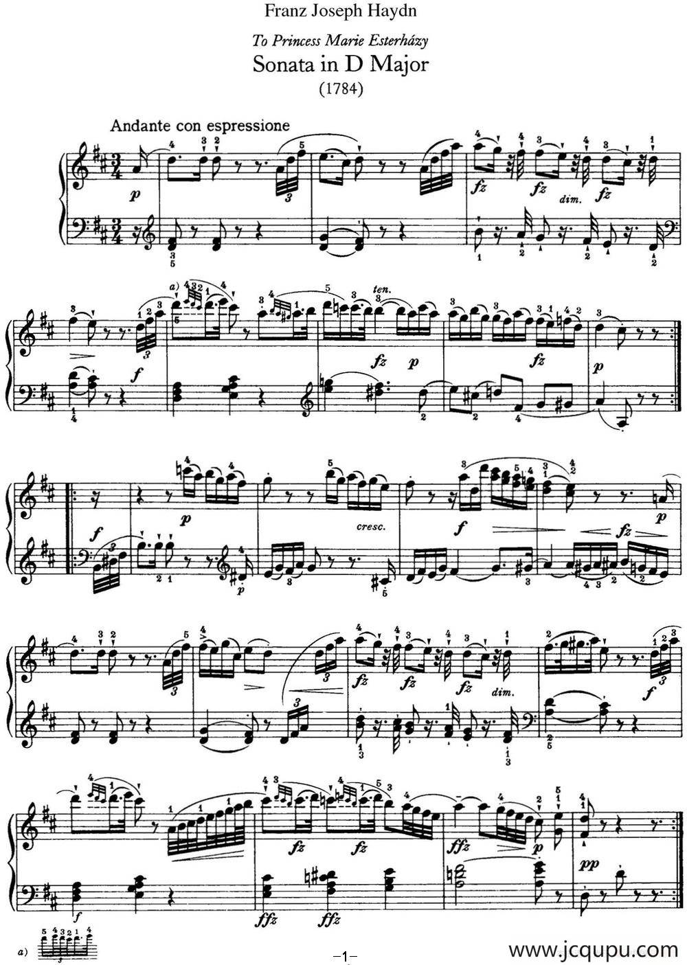 海顿 钢琴奏鸣曲 Hob XVI 42 in D major简谱