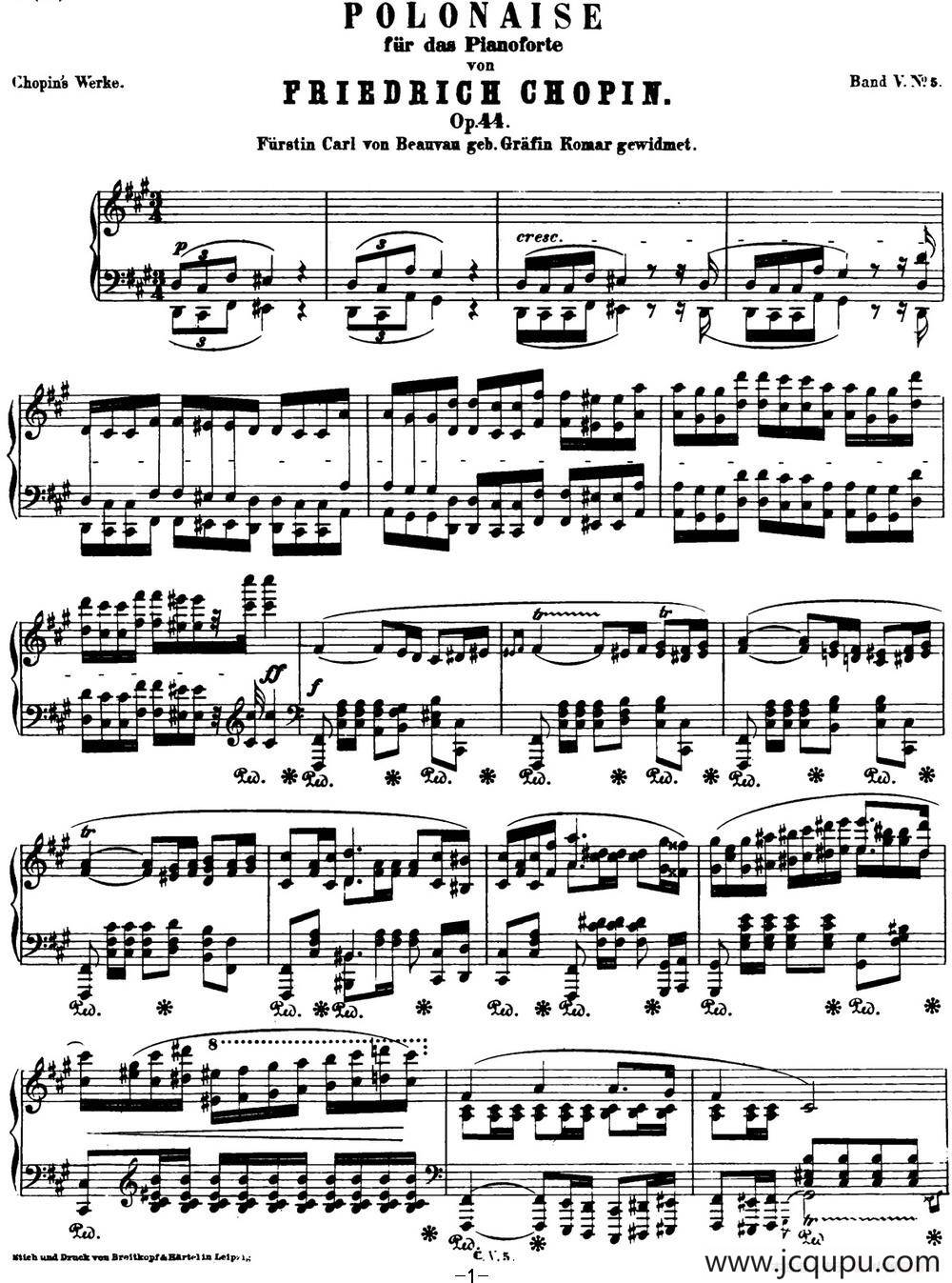 肖邦 波兰舞曲 Op.44 升f小调 Polonaise简谱