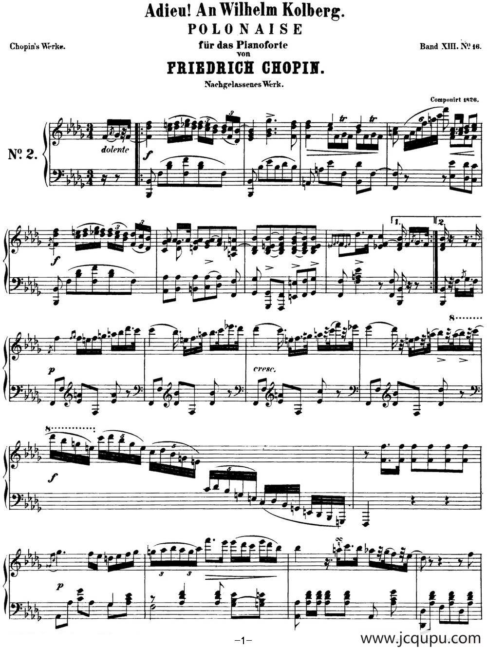 肖邦 波兰舞曲 Op.posth.P.1 No.5 降B大调简谱