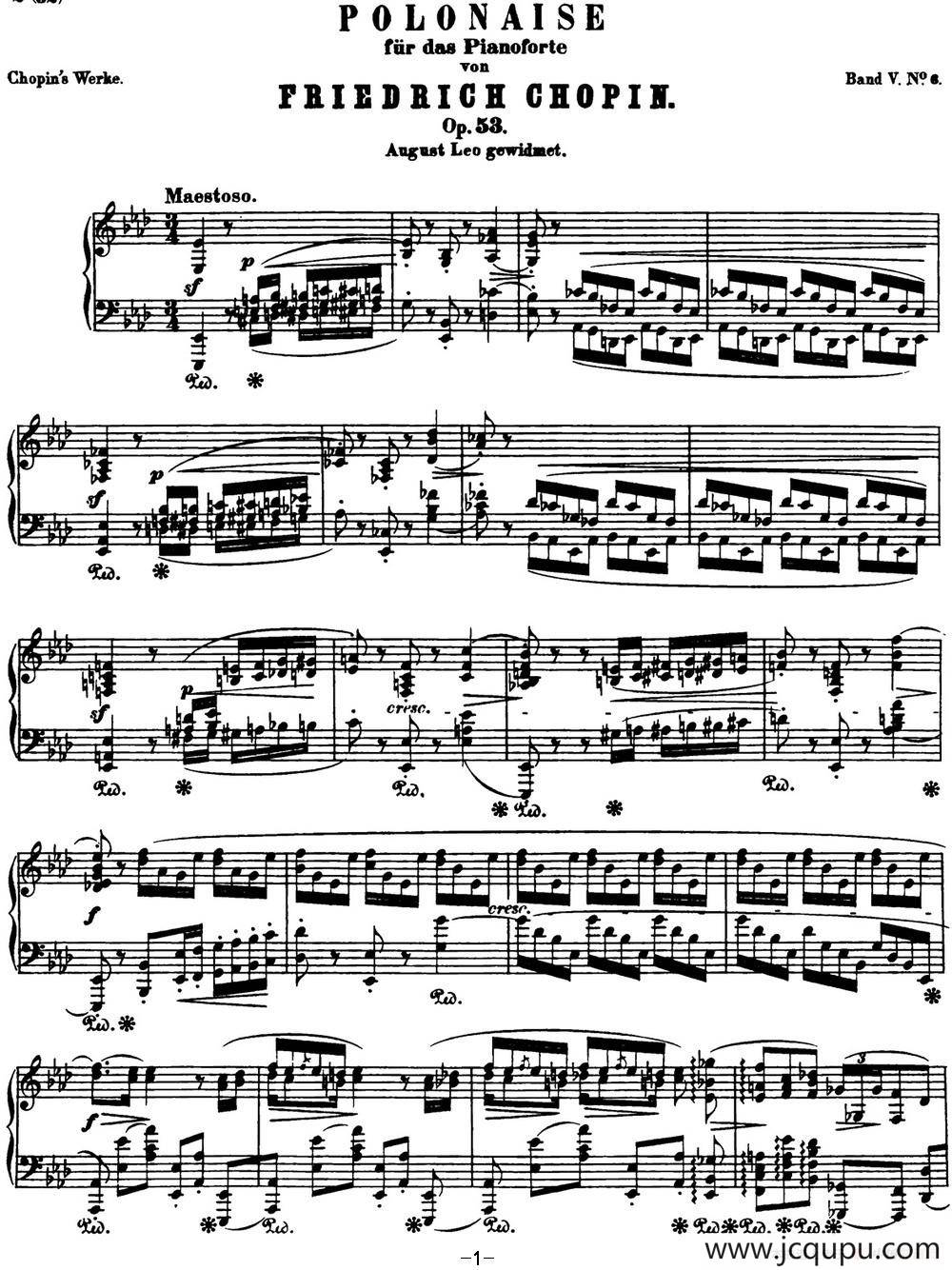 肖邦 波兰舞曲 英雄 Op.53 降A大调 Polonaise简谱