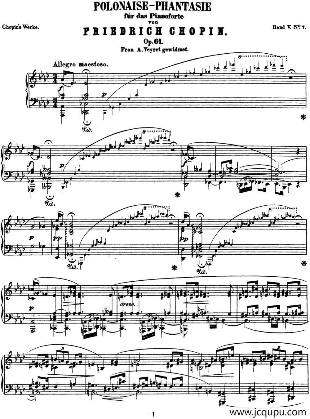 肖邦 幻想波兰舞曲 Op.61 降A大调 Polonaise简谱