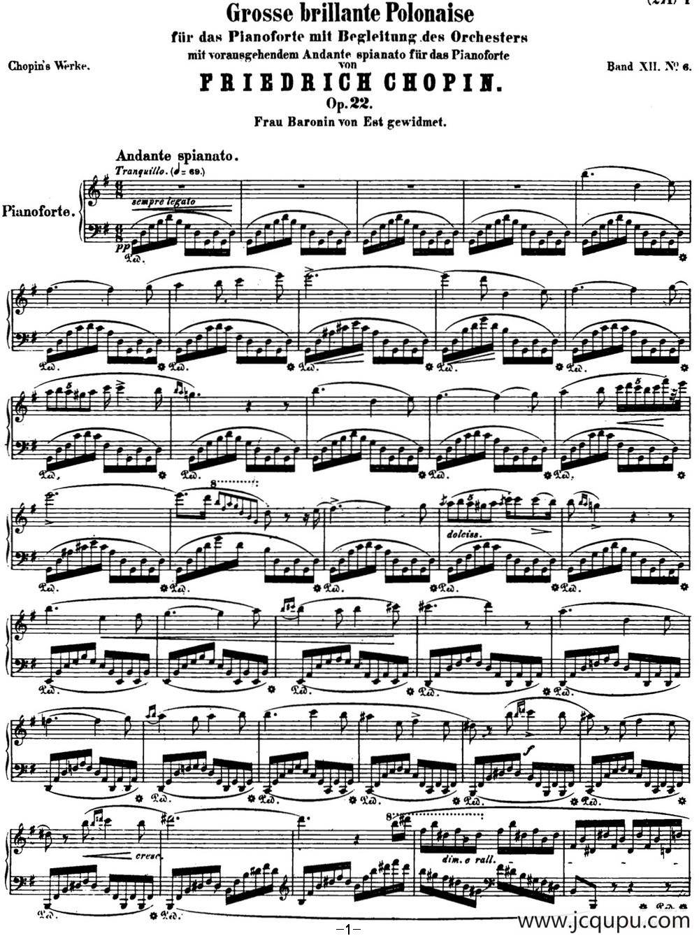 肖邦 华丽的大波兰舞曲 Op.22 降E大调简谱