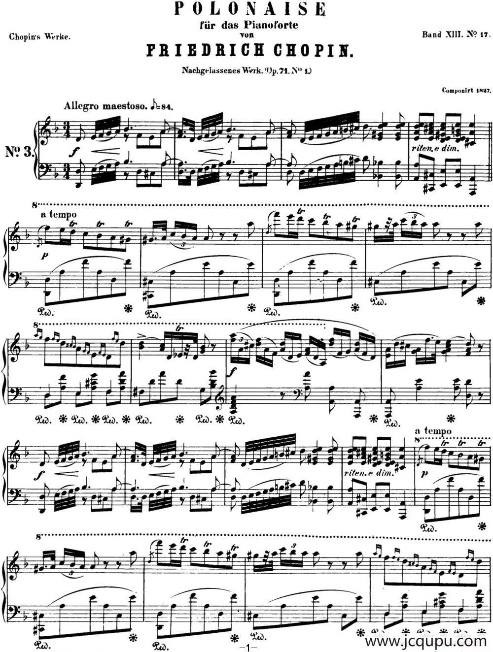 肖邦 波兰舞曲 Op.posth.71 No.1 d小调简谱