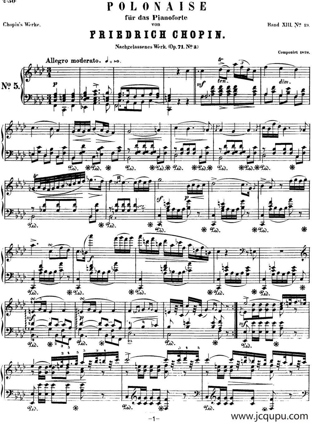 肖邦 波兰舞曲 Op.posth.71 No.3 f小调简谱