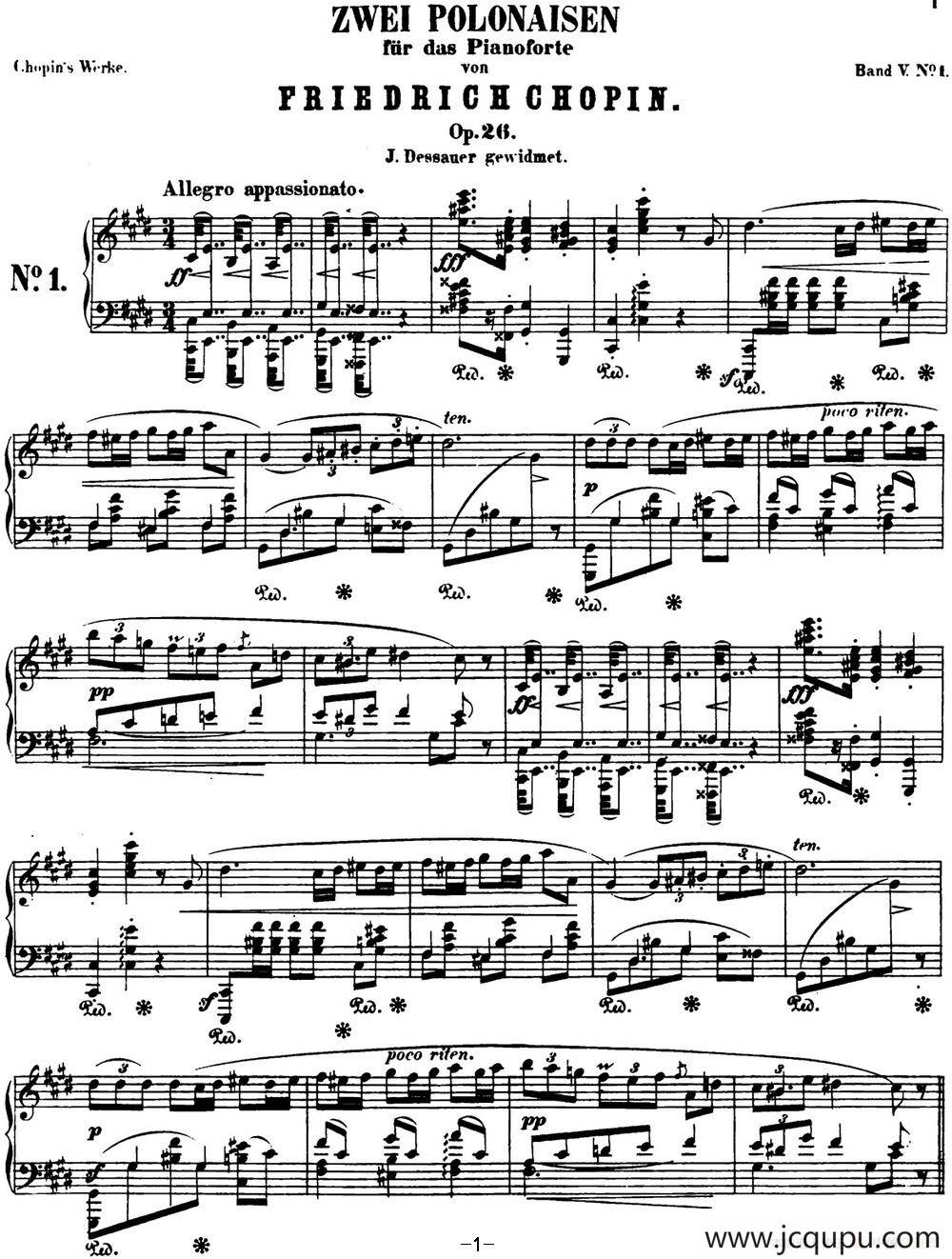 肖邦 波兰舞曲 Op.26 No.1 升c小调 Polonaise简谱