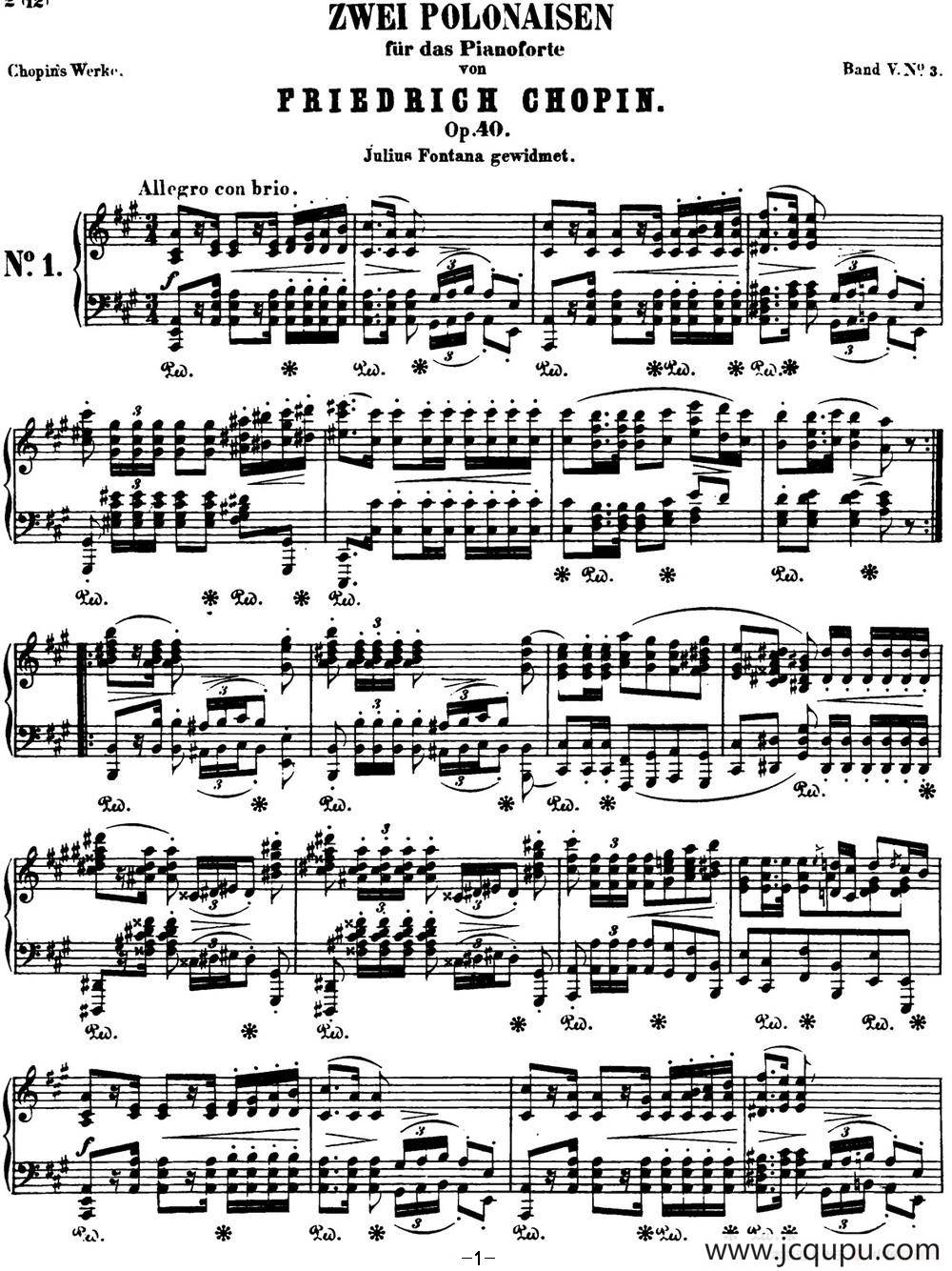 肖邦 波兰舞曲 军队 Op.40 No.1 A大调 Polonaise简谱