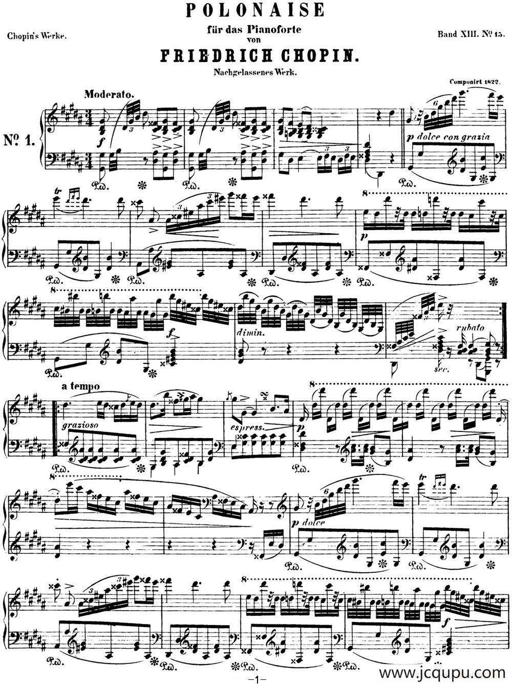 肖邦 波兰舞曲 Op.posth.P.1 No.3 升g小调简谱