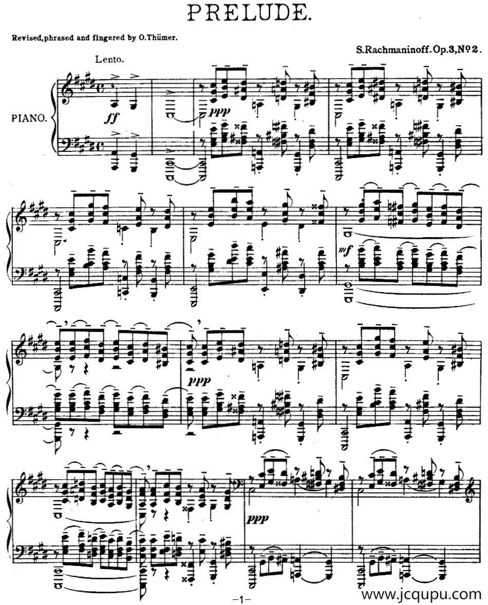拉赫玛尼诺夫 幻想小品集 Op.3 No.2 前奏曲 升c小调简谱