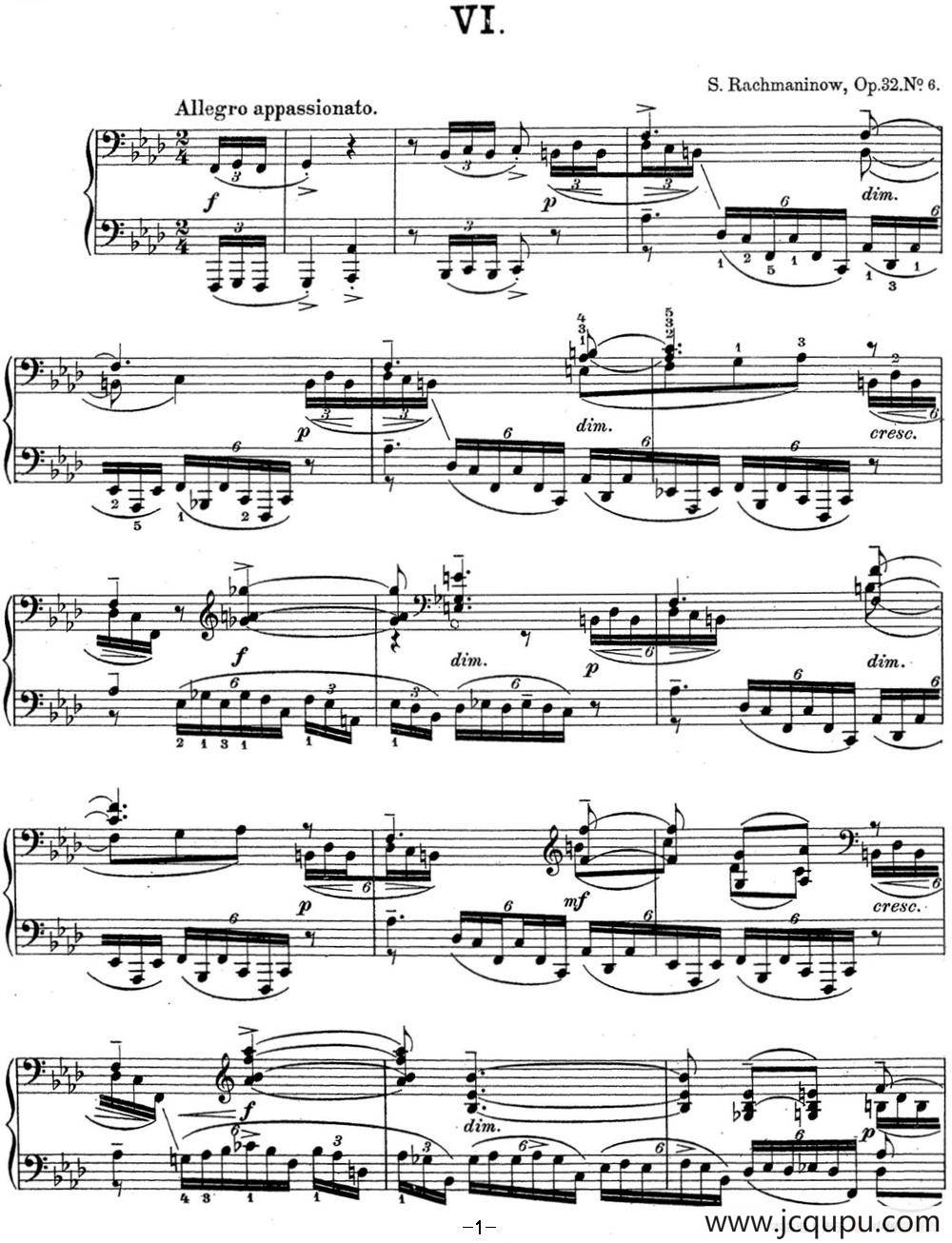 拉赫玛尼诺夫 钢琴前奏曲17 F小调 Op.32 No.6简谱